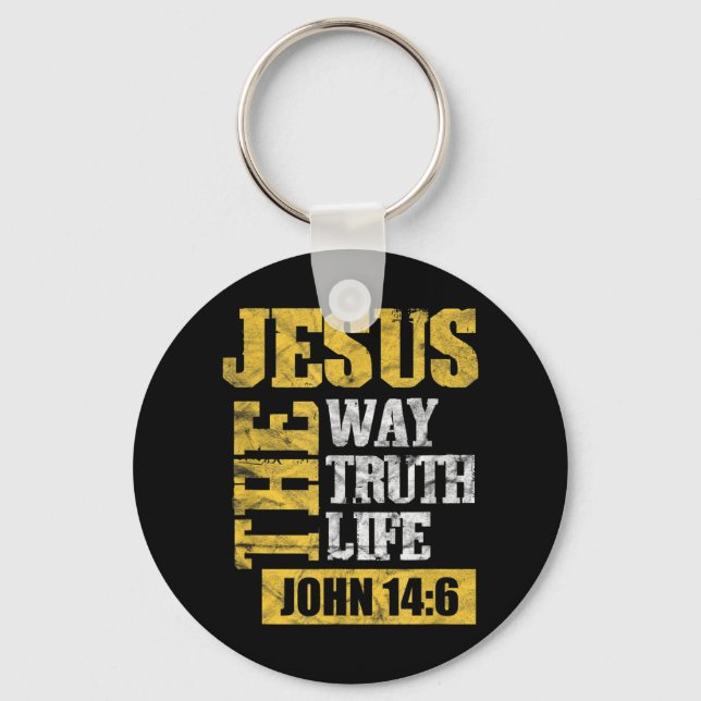 Jesus The Way Truth Life John 14:6 Christian Bible Nyckelring (Framsida)