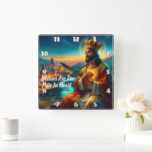 Jesus tillagd med en majestisk Krona Fyrkantig Klocka