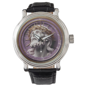 Jesus tittar i himlen med bröst armbandsur