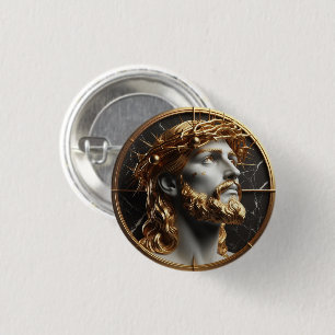 Jesus tittar i himlen med bröst knapp