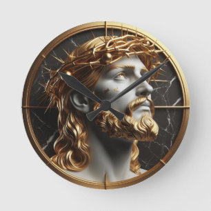 Jesus tittar i himlen med bröst rund klocka