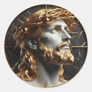 Jesus tittar i himlen med bröst runt klistermärke