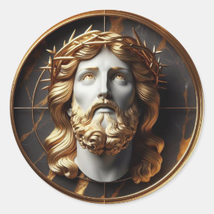 Jesus tittar i himlen med Divine Encounter Runt Klistermärke
