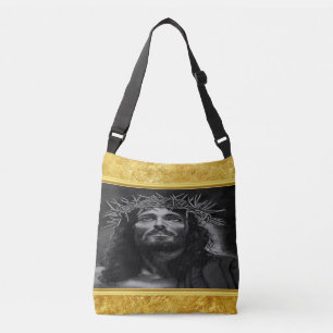 Jesus tittar in i himmel med ett guld omkullkastar axelväska
