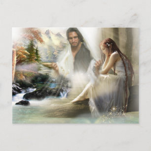 Jesus tittar över Ledsen Girl Vykort