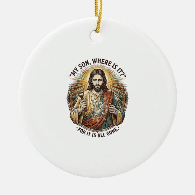 Jesus Tom Tom Flaska Bartender Dricka Humor Julgransprydnad Keramik (Framsidan)