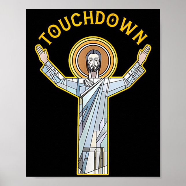 Jesus Touchdown Roligt Kristet Tro Motto Meme Ch Poster (Framsidan)