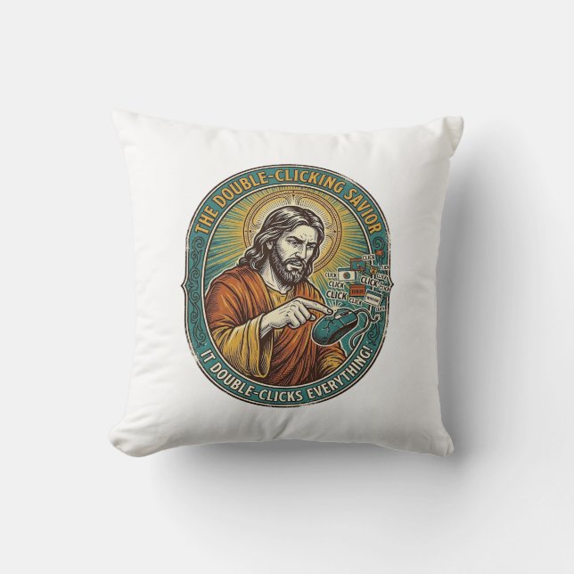 Jesus trasig dubbelklickande mus IT kontor teknik  Kudde (Framsida)