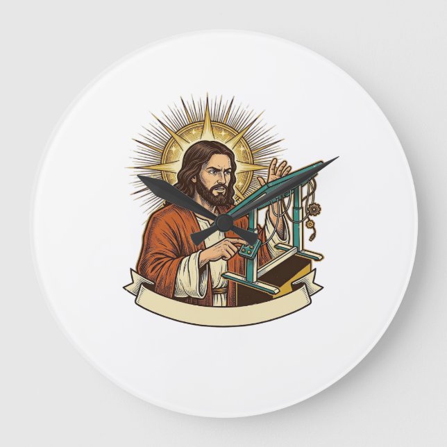 Jesus trasig stående skrivbord fastnat halvvägs ko stor klocka (Framsida)