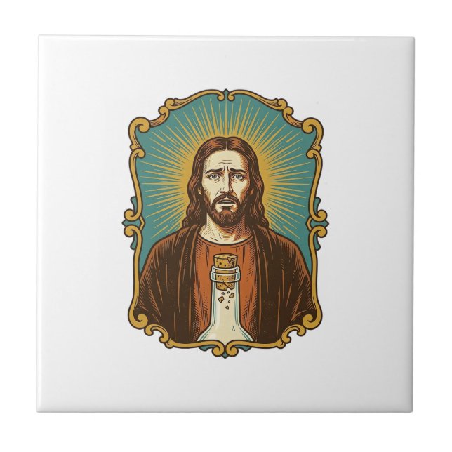 Jesus trasig vinpropp fast i flaska Sommelier Del Kakelplatta (Framsidan)