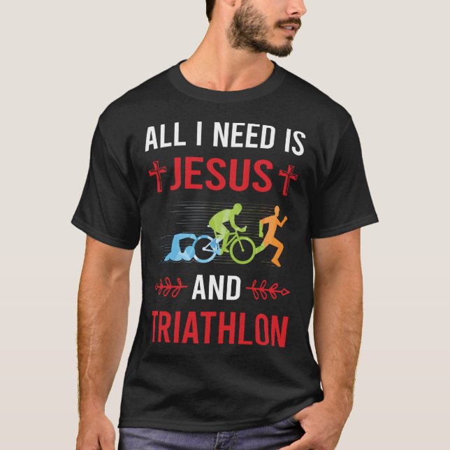 Jesus Triathlon Triathlete T Shirt (Framsida)