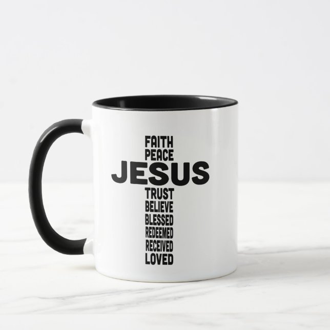 Jesus tror att freden tror på Christian Black Mugg (Vänster)