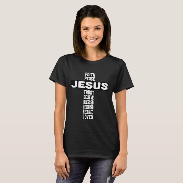Jesus tror att freden tror på Christian Black T Shirt (Hel framsida)