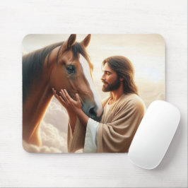 Jesus tröstar en häst i himlen musmatta