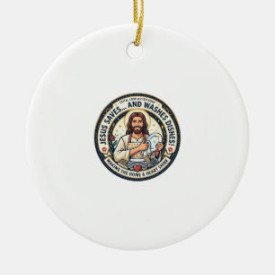 Jesus Tvätt Sysslor Humor T-shirt Kristet Grafiskt Julgransprydnad Keramik