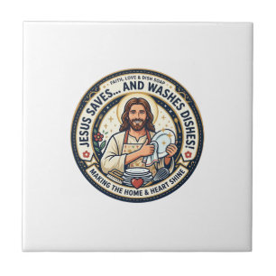 Jesus Tvätt Sysslor Humor T-Shirt Kristet Grafiskt Kakelplatta