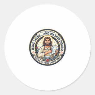 Jesus Tvätt Sysslor Humor T-Shirt Kristet Grafiskt Runt Klistermärke