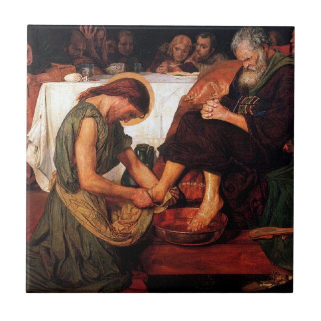 Jesus Tvättar Peter's Feet Kakelplatta (Framsidan)