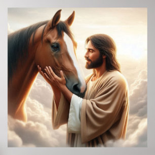 Jesus Tvinga en häst i himlen Poster