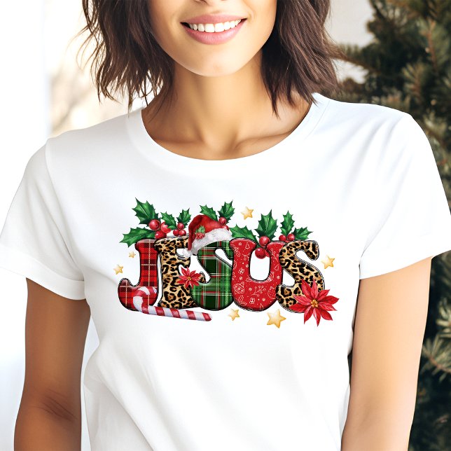 Jesus Typografi Kristet Tro Jul T Shirt (Skapare uppladdad)