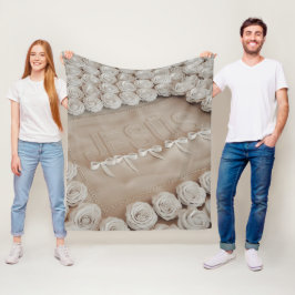 JESÚS Ull & Sherpa Blanket - Vit ros & Fleecefilt
