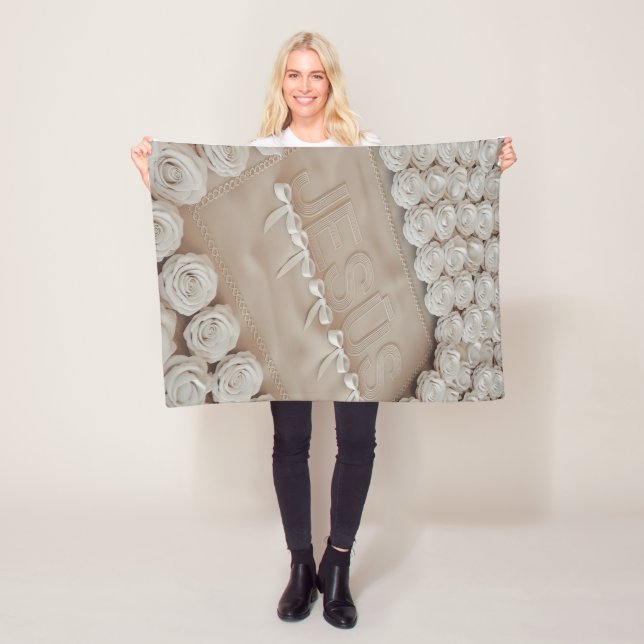 JESÚS Ull & Sherpa Blanket - Vit ros & Fleecefilt (På plats)