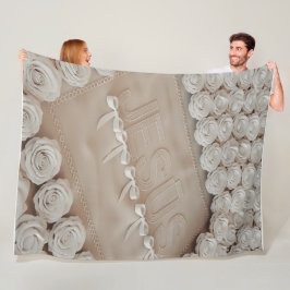 JESÚS Ull & Sherpa Blanket - Vit ros & Fleecefilt