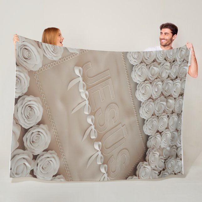 JESÚS Ull & Sherpa Blanket - Vit ros & Fleecefilt (På plats)