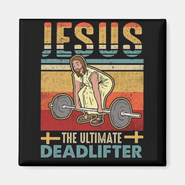 Jesus Ultimate Deadlifter Funny Workout Gym Magnet (Framsidan)