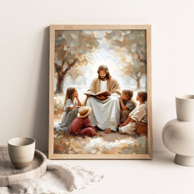 Jesus Undervisar Barn, Digital Kristen Konst Poster (Skapare uppladdad)