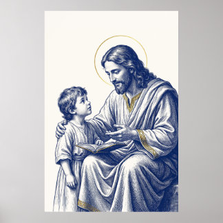 Jesus Undervisar Ett Barn Gravyr Konsttryck Poster