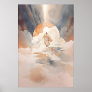 Jesus Uppfart Till Himlen Akvarell Biblisk Scen Poster