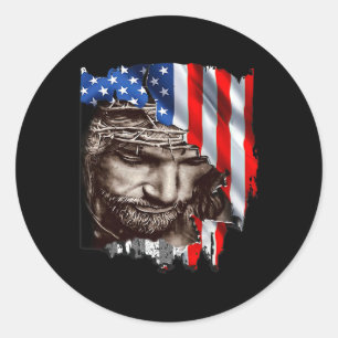 Jesus USA flagga 4:e juli Independence day Patrio Runt Klistermärke