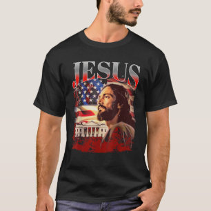 Jesus USA Patriot Meme 90s Bootleg Rap Mer T Shirt
