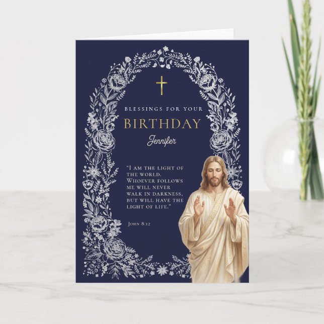Jesus VälgångsFödelsedag Navyblå Kort (Framsida)