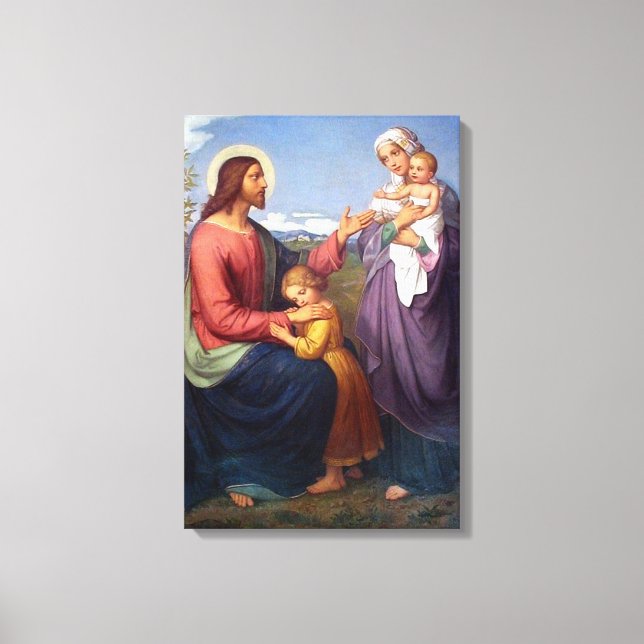 Jesus välsignar Religiösan Barn Canvastryck (Framsida)