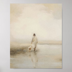Jesus vandrar med lamm Vattenfärg Illustration Poster