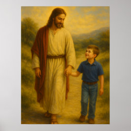 Jesus vandrar med pojken™ LDS Väggkonstaffisch Poster