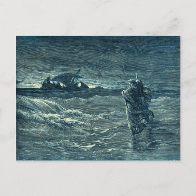 Jesus vandrar på havet | Bibeln Vykort (Framsida)