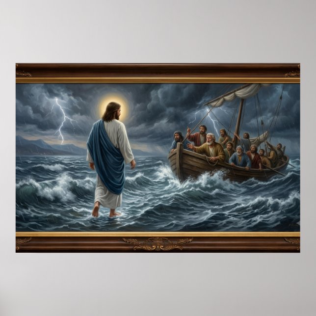 Jesus vandrar på vattnet Affisch – Kristet väggkon (Framsidan)