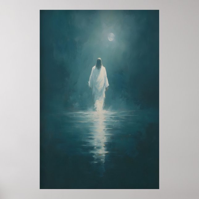 Jesus vandrar på vattnet, kristen väggkonst (Framsidan)