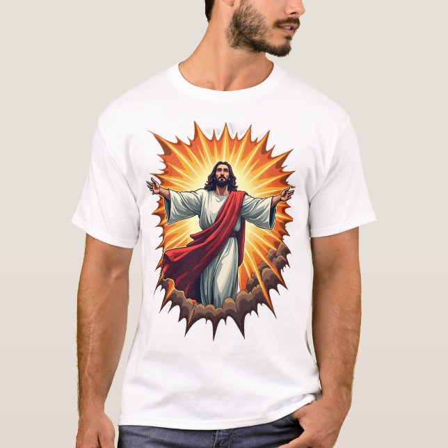 Jesus Victory Burst Vintage Graverad T-Shirt (Framsida)
