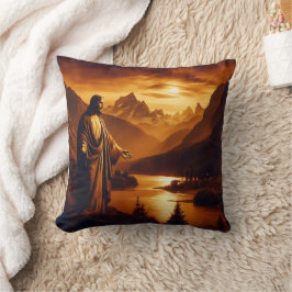 Jesus vid floden Sunset i bergen Kudde