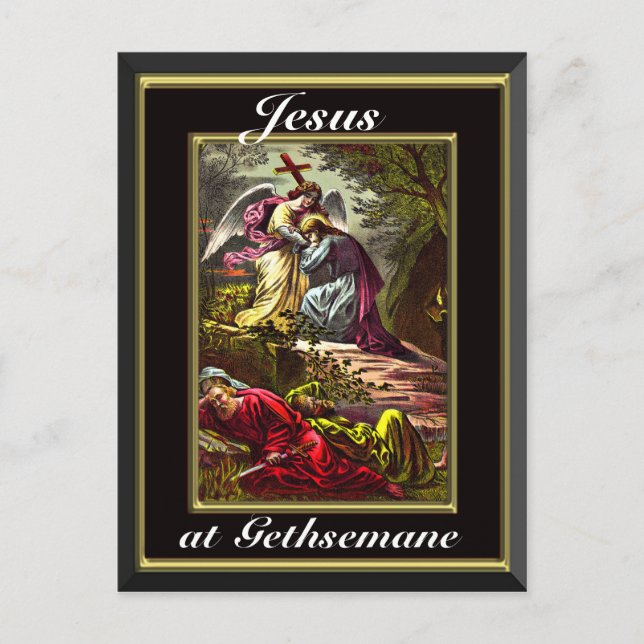 Jesus vid Gethsemane Black och Guld Ram Vykort (Framsida)