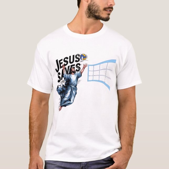 Jesus Volleyball Saves Funny Christian Faith T Shirt (Framsida)