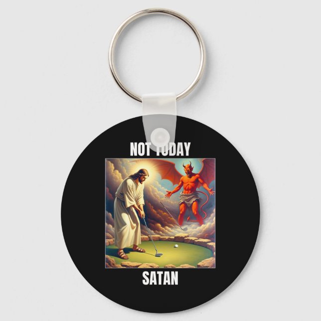 Jesus Vs Satan Spelar Golf - Inte Idag Satan  Nyckelring (Framsida)