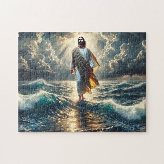 Jesus Walking on Water Christian Faith Gift Pussel (Horisontell)