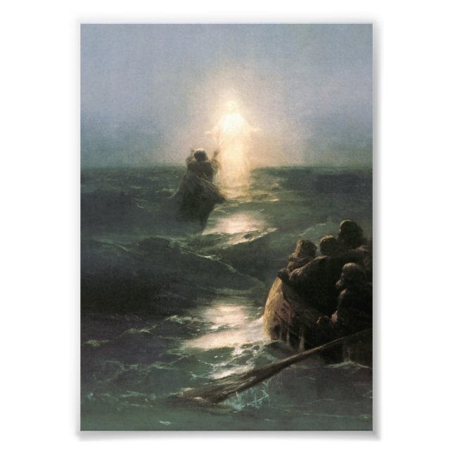 Jesus Walking på Stormy Seas Fototryck (Framsidan)