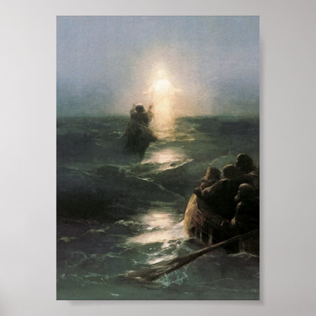 Jesus Walking på Stormy Seas Poster (Framsidan)