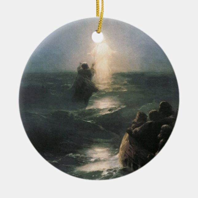 Jesus Walking på Vatten, Ivan Aivazovsky Painting Julgransprydnad Keramik (Framsidan)